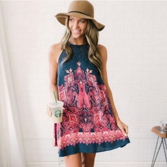 Free People Shea Printed XS Mini Boho Shift Dress - Picture 1 of 7